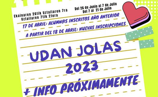 Actividad Abrimos inscripción para ‘Udan Jolas 2023’
